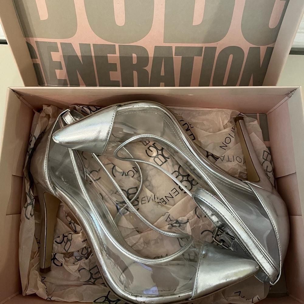 Transparent Silver Heels with Straps